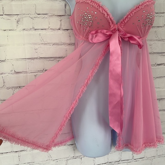 Sexy Little Things pink babydoll rhinestone lingerie top SZ 36C - Picture 4 of 10